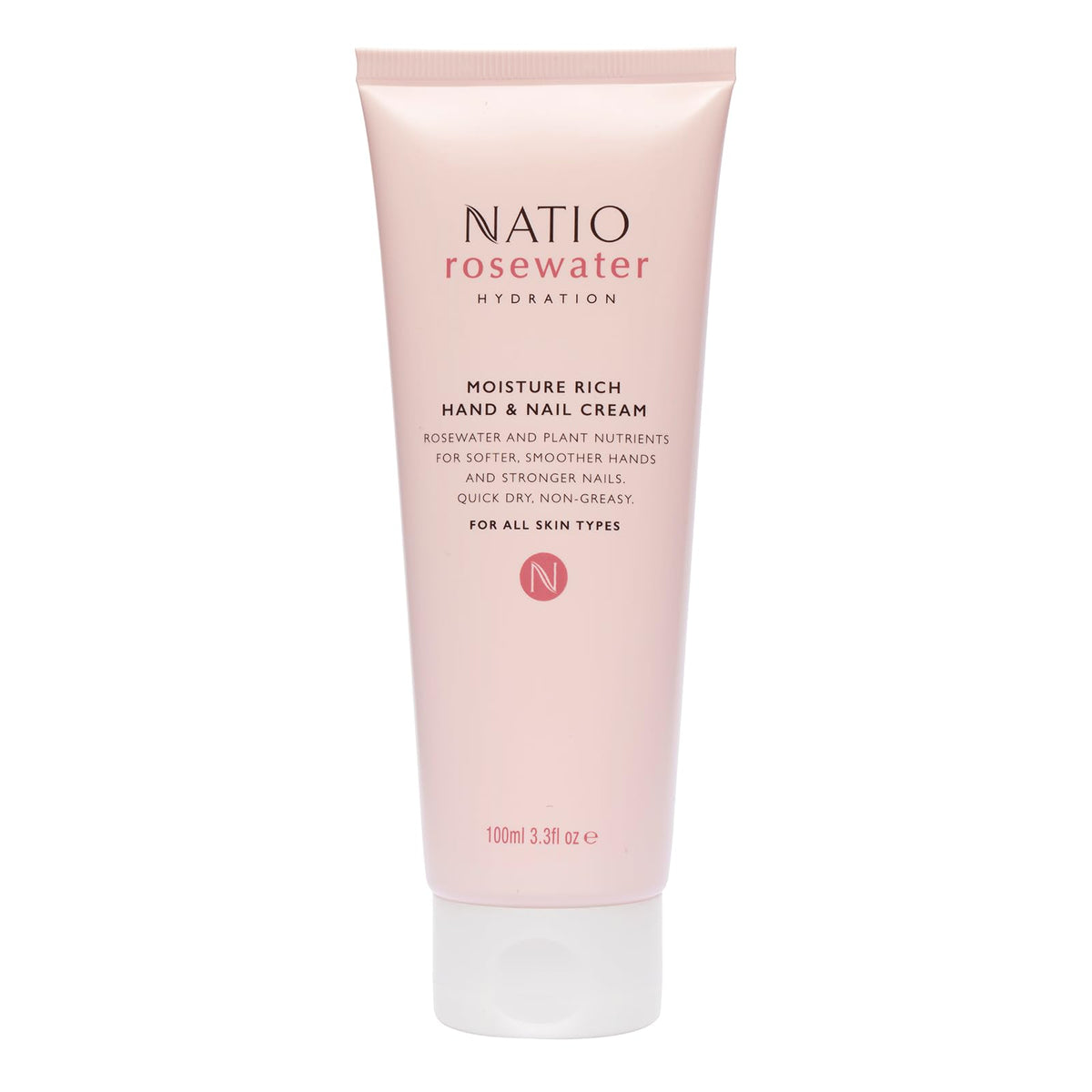 Natio Rosewater Hydration Hand And Nail Cream - 3.4Oz Moisture Rich Lotion For Dry Hands