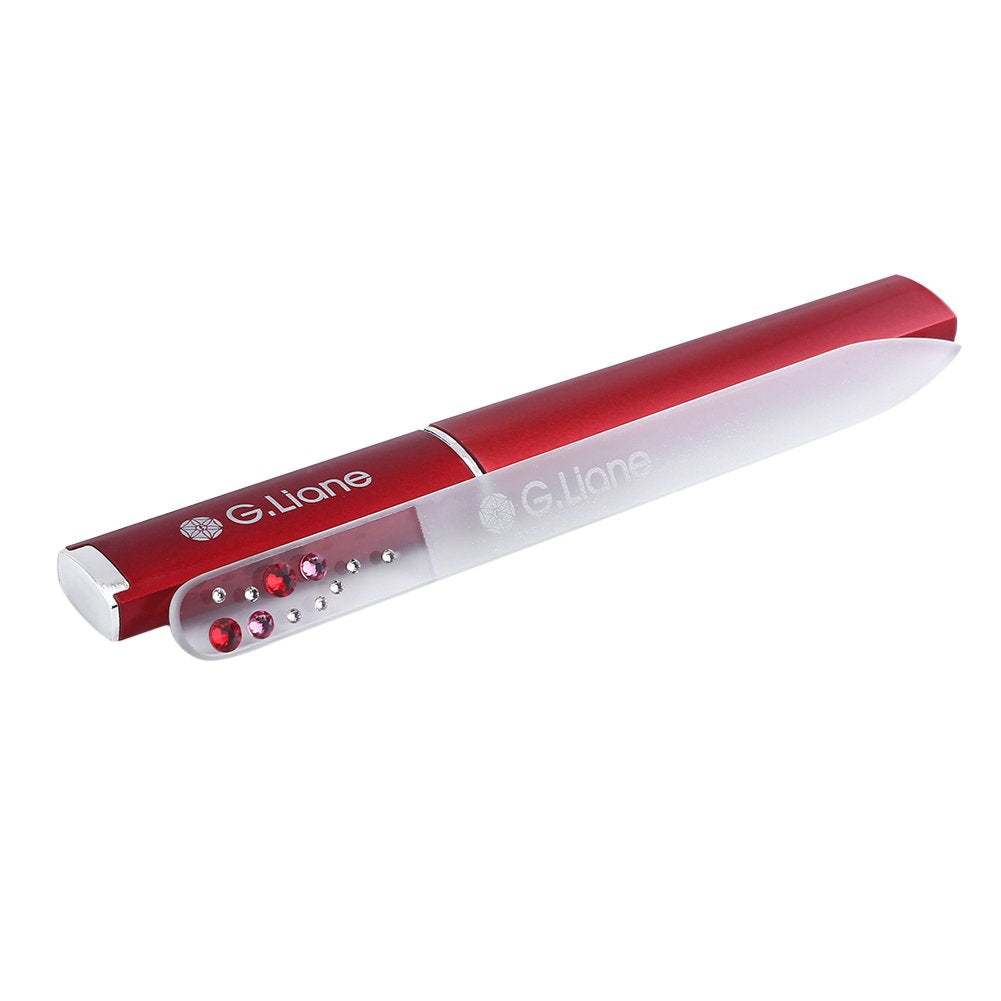 G.Liane Crystal Nail File With Austria Crystals - Professional Manicure & Pedicure Kit, Red Bubble