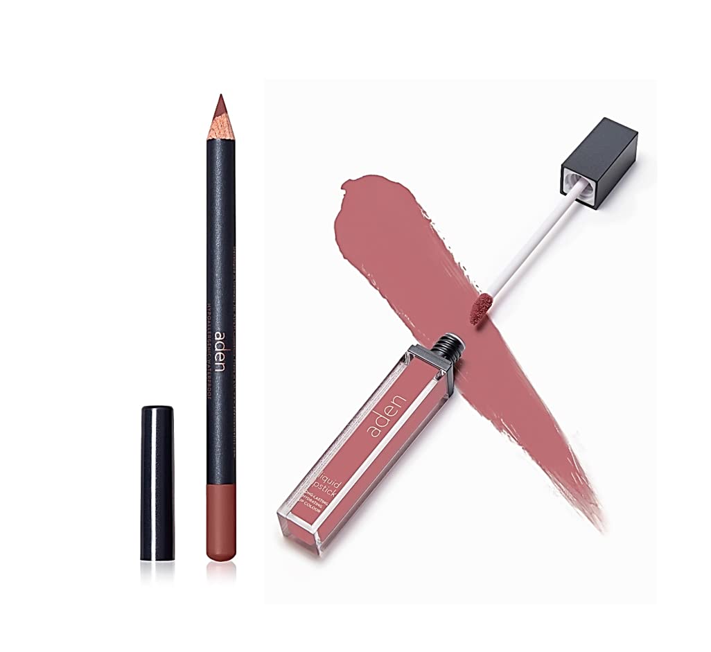 Aden 2-In-1 Matte Liquid Lipstick & Lip Liner Set - 7Ml, Non-Smudge, Quick Drying,