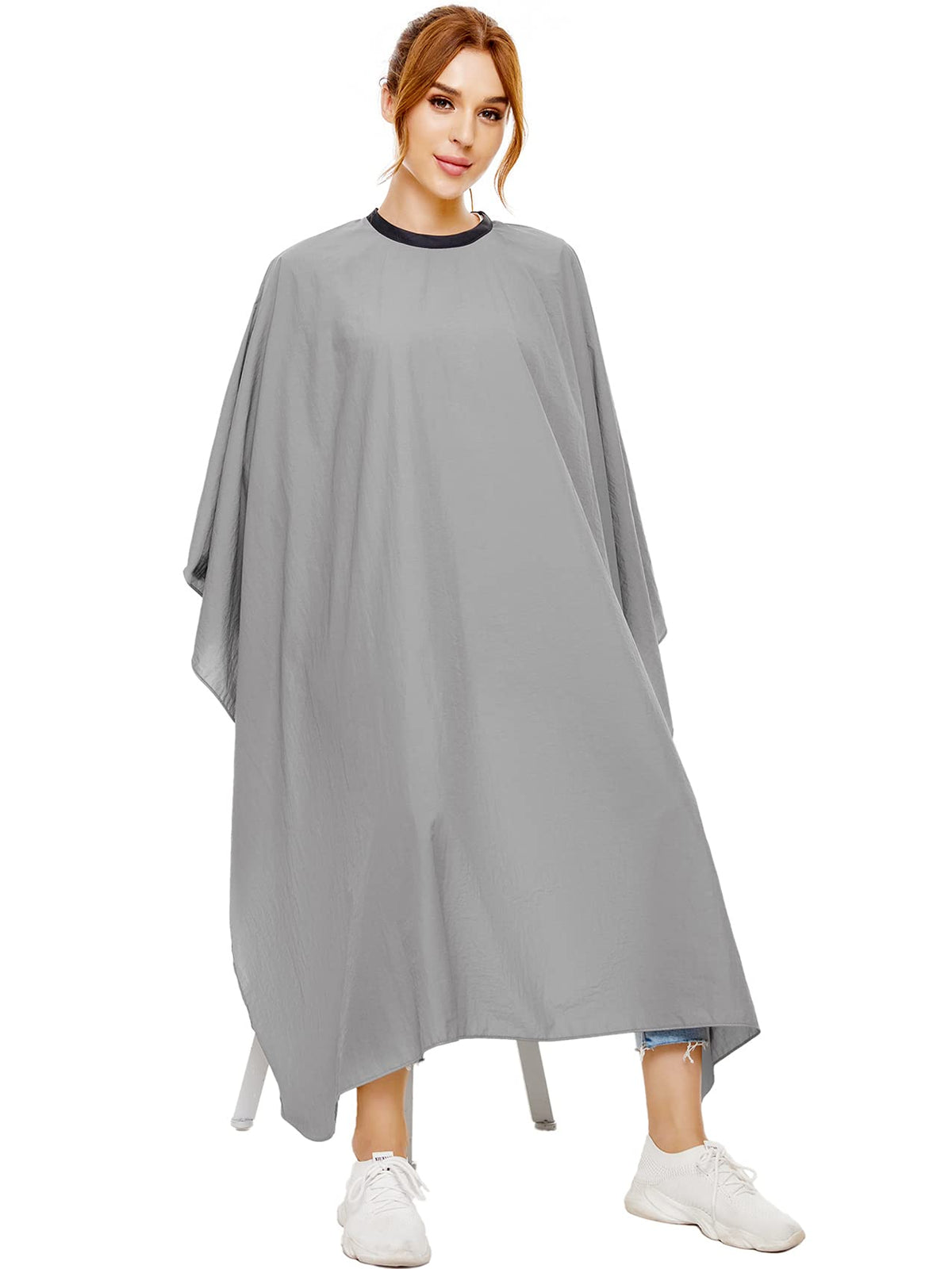 Izzycka Nylon Waterproof Hair Cutting Cape - Grey, X-Large, Adjustable Snap Closure, 56X64&quot;