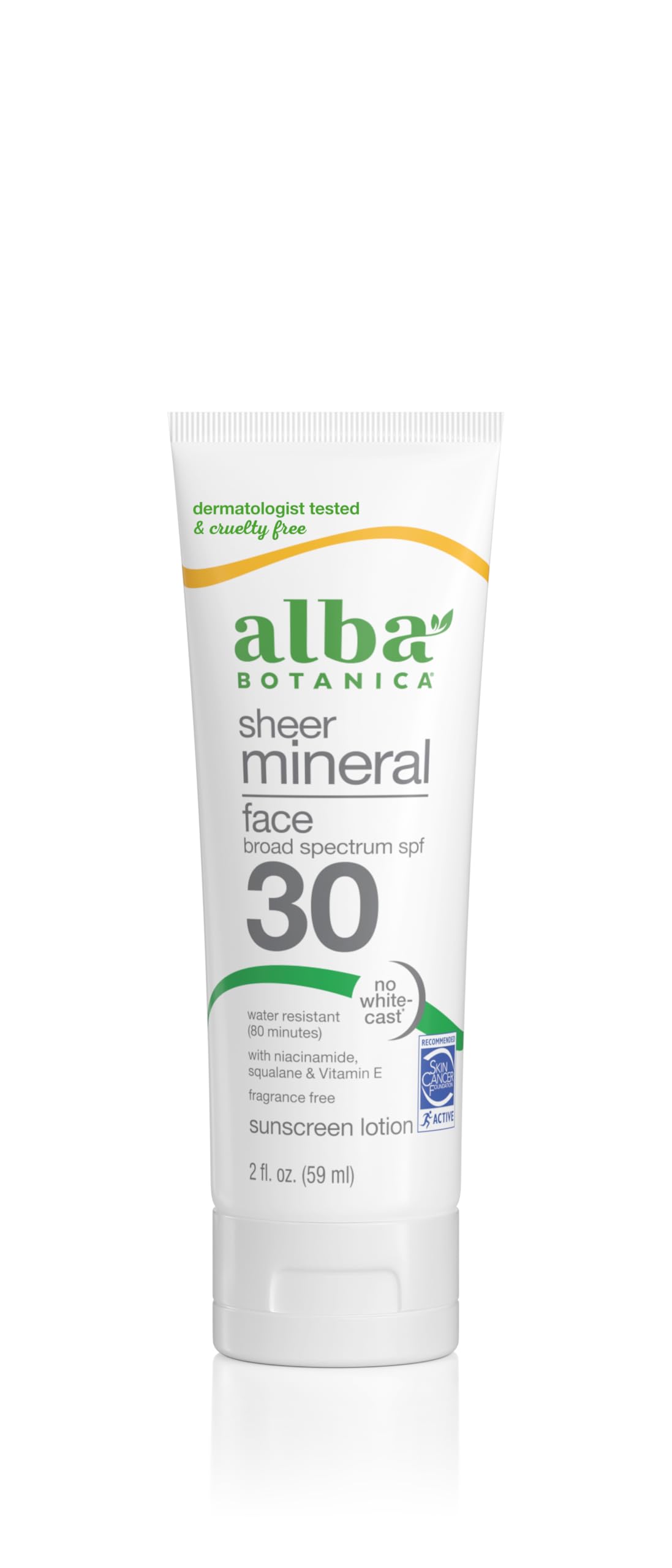 Alba Botanica Spf 30 Fragrance-Free Mineral Face Sunscreen Lotion, 2 Fl Oz, Water-Resistant