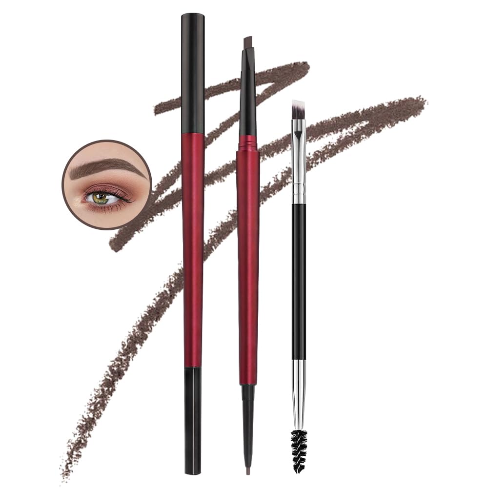 Kaely 2Pcs Eyebrow Pencil Set, Dual-Ended Waterproof Makeup With Brush, Dark Brown