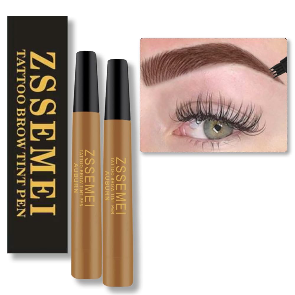 Zssemei Waterproof Eyebrow Pen - Microblading Tattoo, 24H Long Lasting, Auburn - 2 Pcs