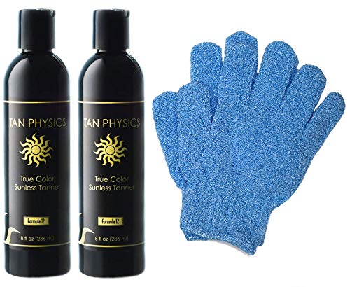 Tan Physics Self Tanner 8 Fl Oz (2 Pack) With Exfoliation Gloves - True Color Sunless Tanner