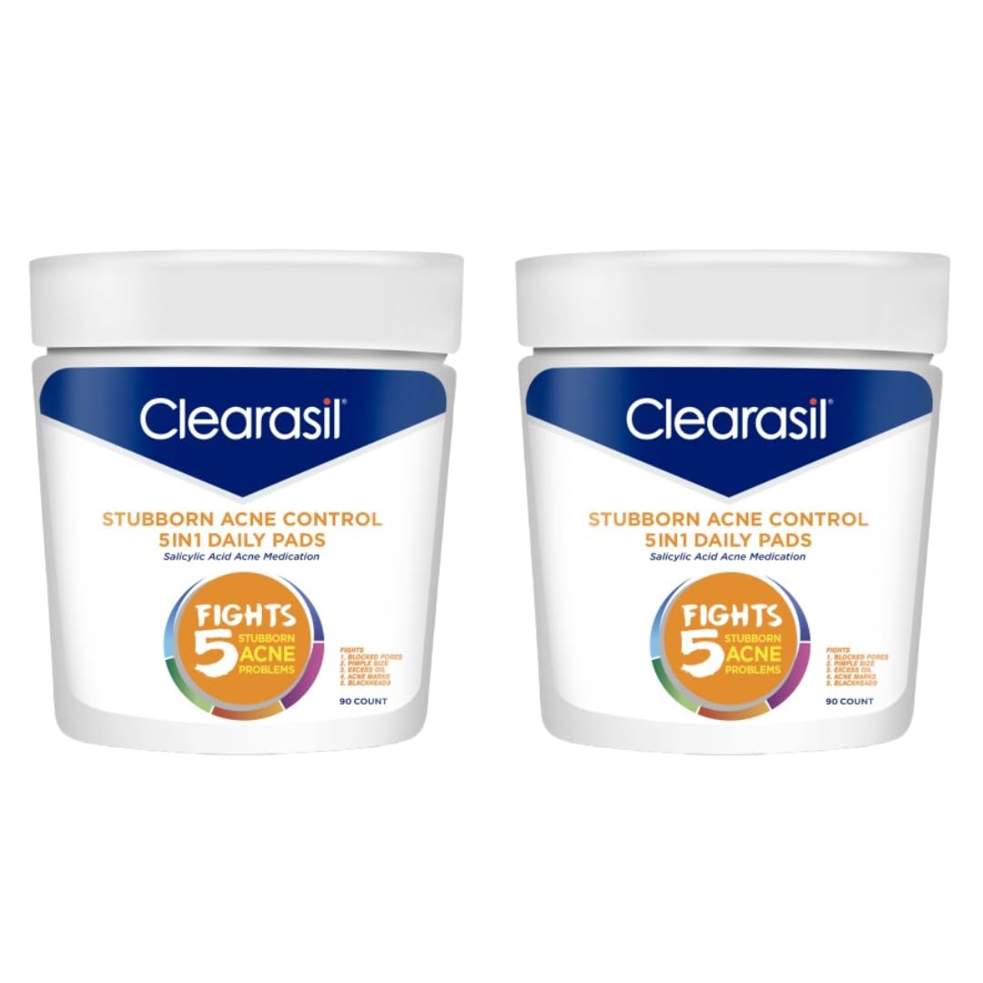 Clearasil Ultra 5 In 1 Acne Face Wash Pads, 90 Count (2-Pack) For Clear Skin Care