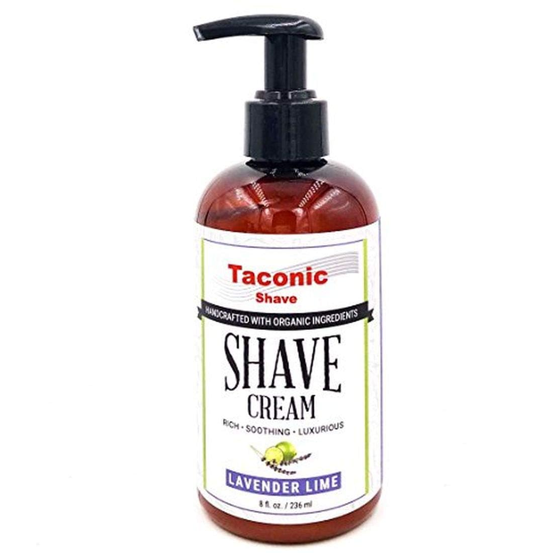 Taconic Shave Lavender Lime Natural Shaving Cream - Ultra-Rich Lather, 8 Oz Pump Bottle