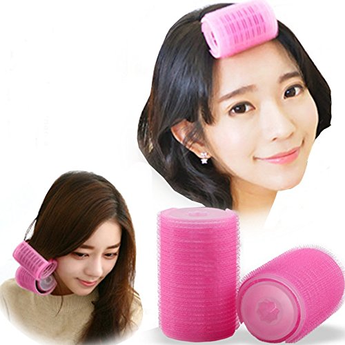 mollensiuer 2PCS Double-Layer Bangs Hair Curlers - Pink Nylon Hair Styling Tools