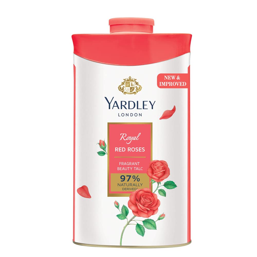 Yardley Red Rose Perfumed Talc, 250G - Softening Body Powder, Floral Fragrance, 8.8Oz