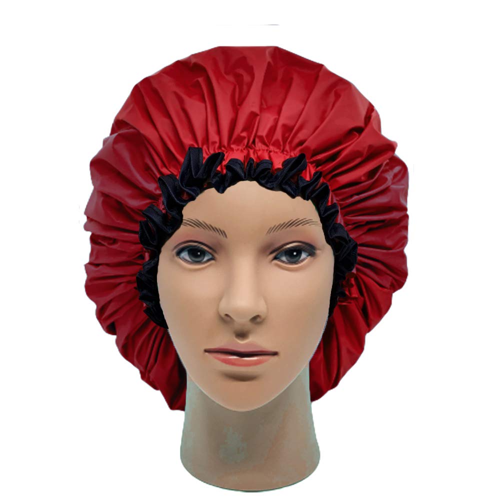 Elebox Jumbo Satin Shower Cap For Braids – Waterproof, Reusable Bonnet, Red, 1 Count