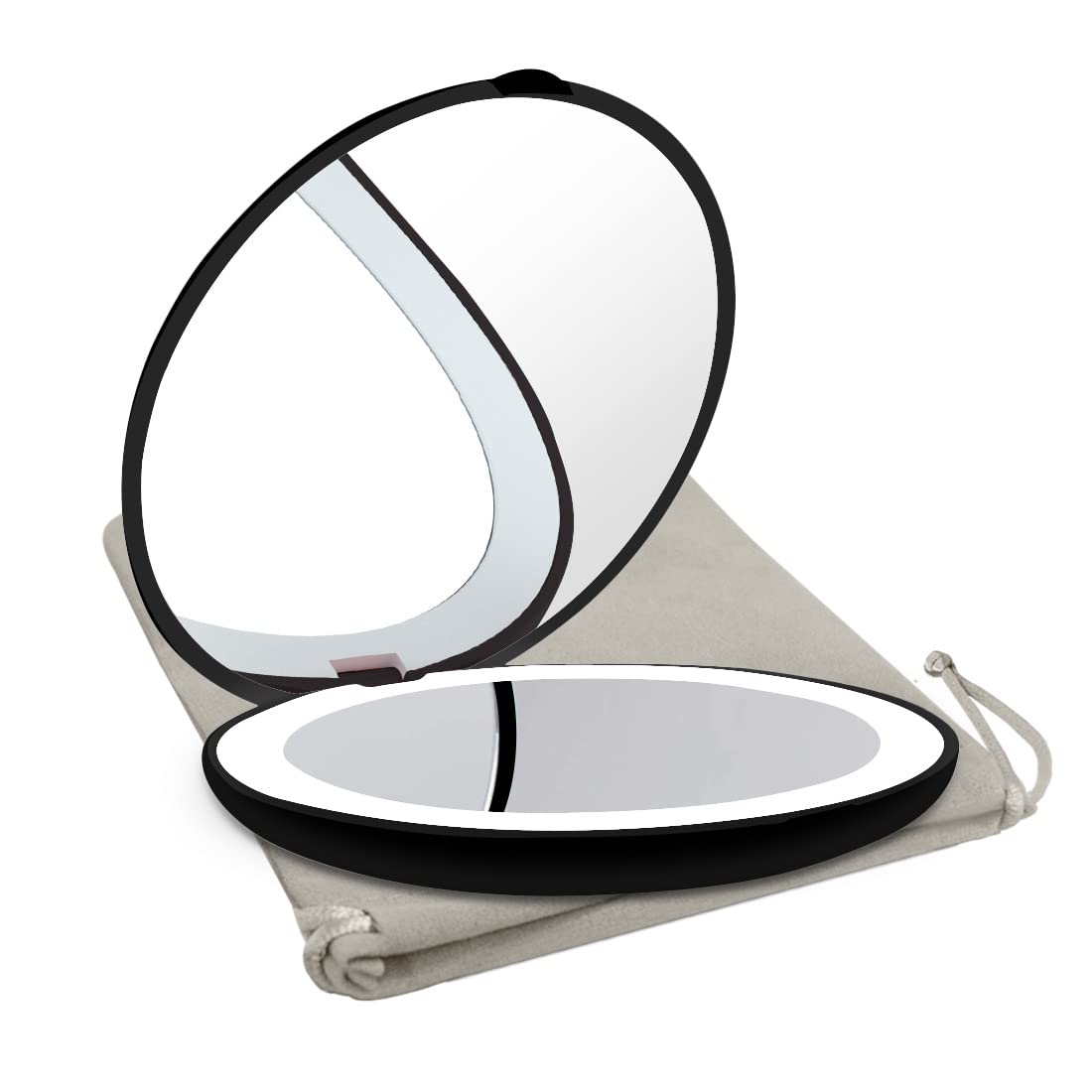 Milishow Led Travel Mirror - 1X/10X Magnification, 2-Sided Handheld Compact Makeup Mirror, Black