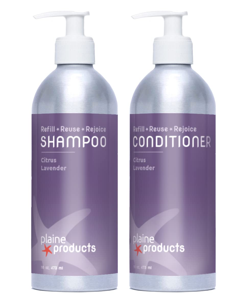 Eco-Friendly Citrus Lavender Shampoo & Conditioner Set - Sulfate Free, 16Oz Refillable Bottles