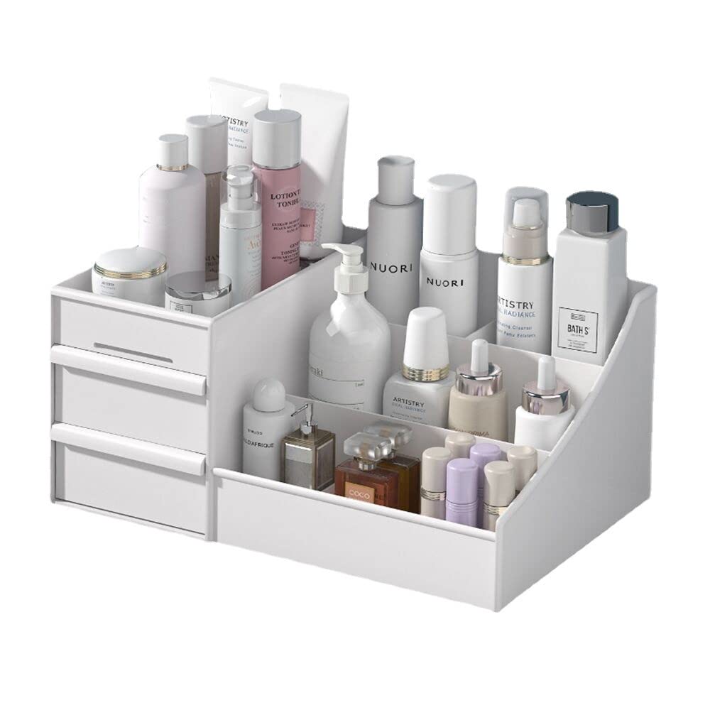 Riipoo Makeup Organizer With Drawers - White Plastic Countertop Storage For Cosmetics & Skincare