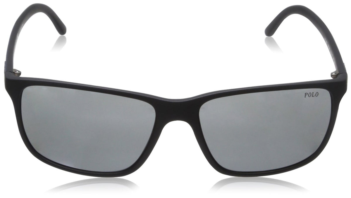 Polo Ralph Lauren Men'S Square Sunglasses, Matte Black/Grey Mirror, 58Mm