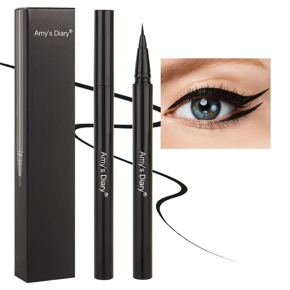 Amy'S Diary Waterproof Black Liquid Eyeliner Pen - Long Lasting & Smudge Proof For Women