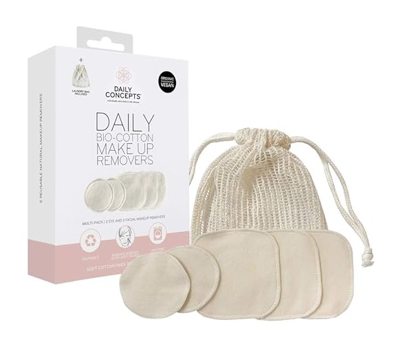 Daily Concepts Organic Cotton Makeup Removers - Reusable Pads With Laundry Bag, Natural Solution