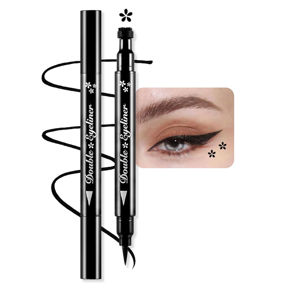 Bingbrush Double-Head Liquid Eyeliner Pencil - Colorful Waterproof Stamps, 03#Flower&Black