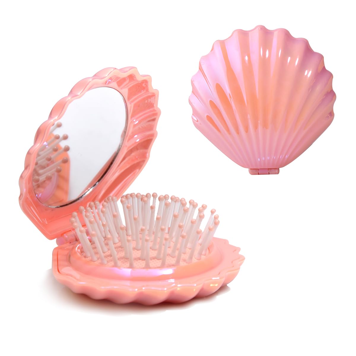 Maji Mama Pink Foldable Travel Hair Brush With Mirror - Compact Mini Hair Comb