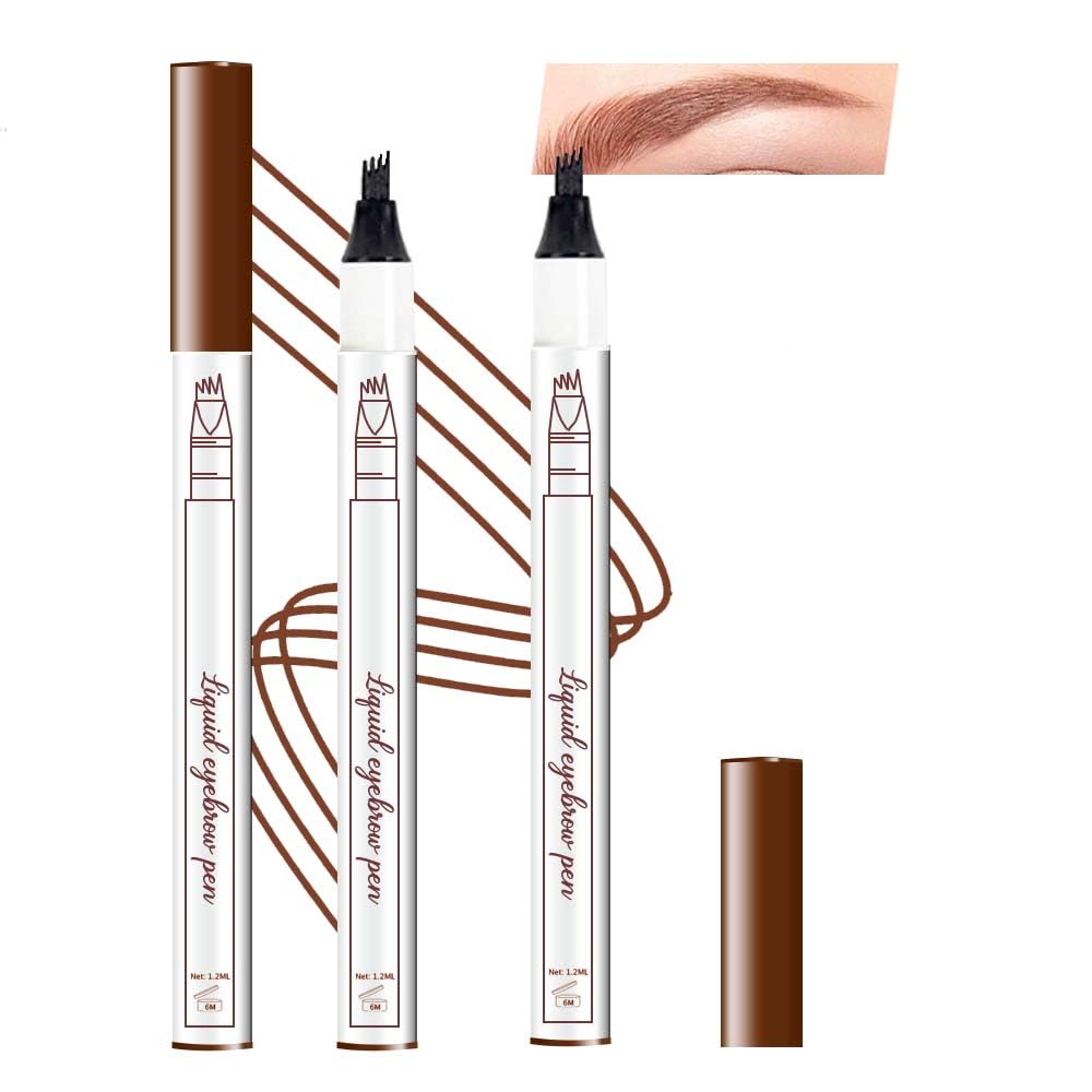 Bingbrush 2 Pcs Eyebrow Ink Pencil Set - Waterproof Micro Brow Pen With Stencils, 02# Brown