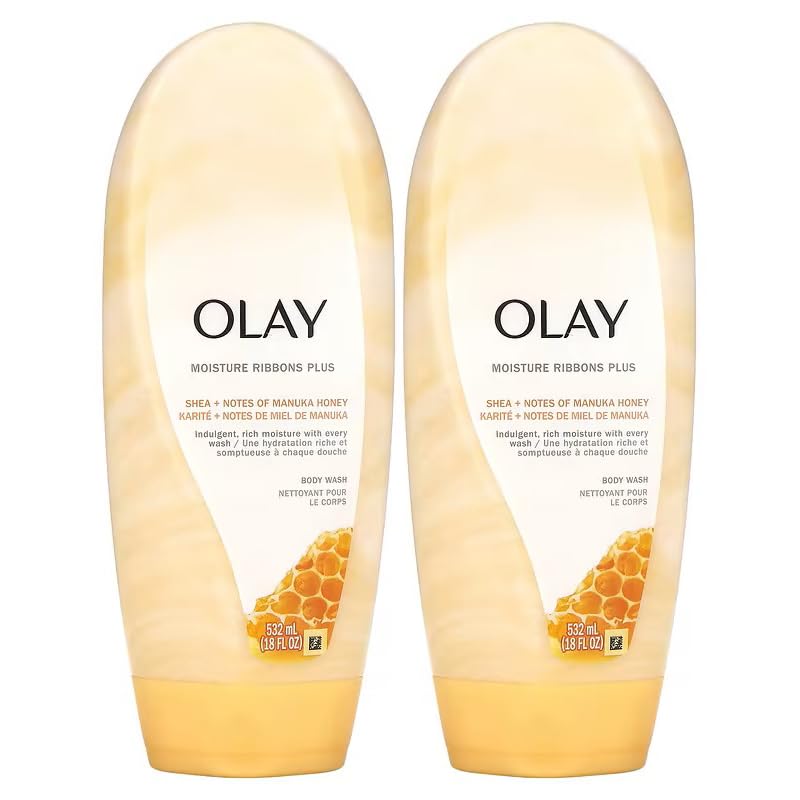 Olay Moisture Ribbons Plus Body Wash With Shea & Manuka Honey, 18 Fl Oz (Pack Of 2)