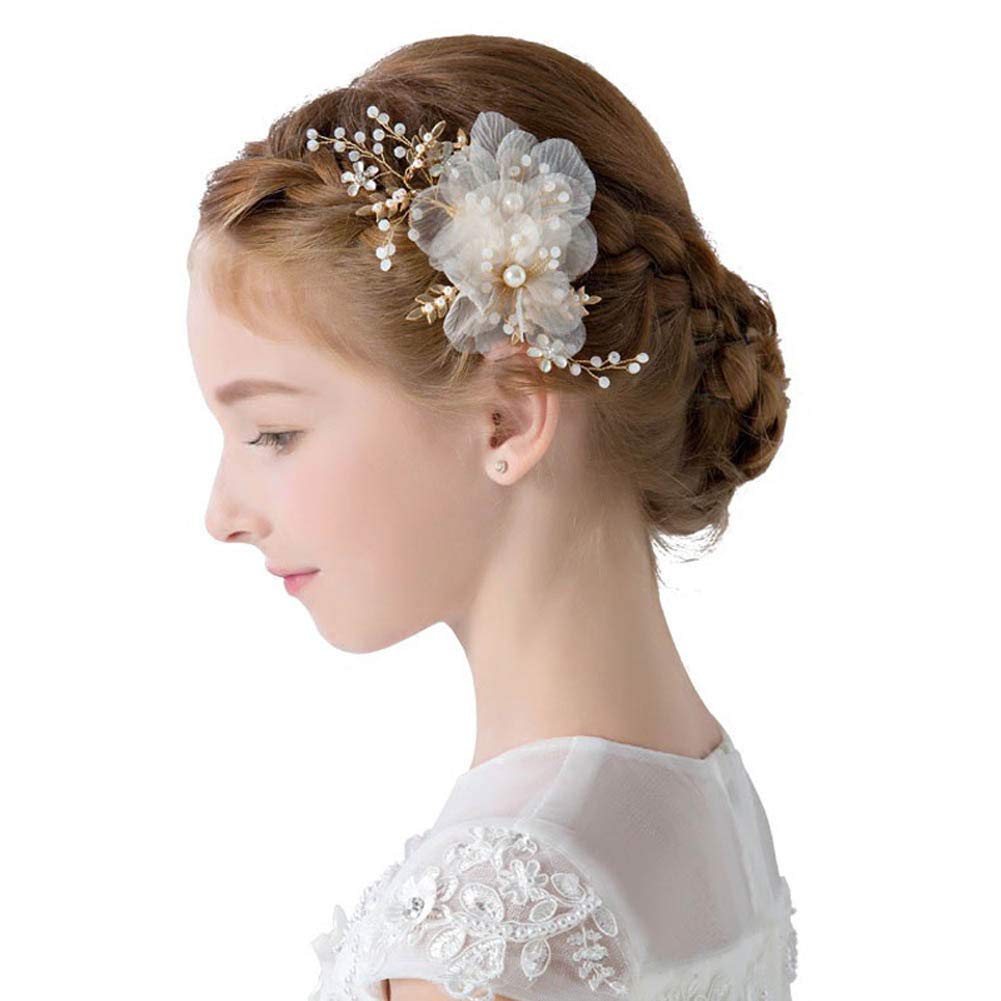 Prdgirl Flower Girl Hair Accessory - Elegant White Floral Pearl Hair Pin For Weddings & Parties