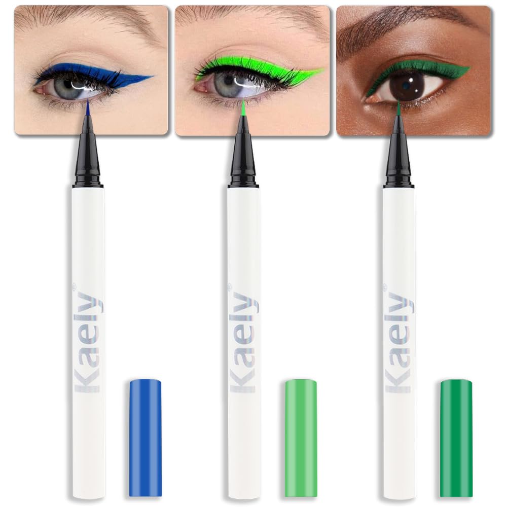 Evpct Waterproof Colored Eyeliner Set - 3 Pcs Blue, Light Green, Dark Green, Long Lasting