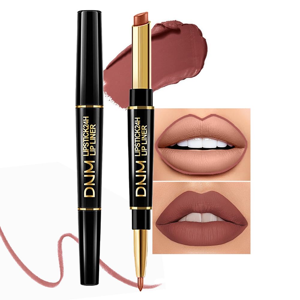 Hhltoh 2 In 1 Brown Matte Lip Liner & Lipstick, Waterproof, Long-Lasting Makeup Gift Set 