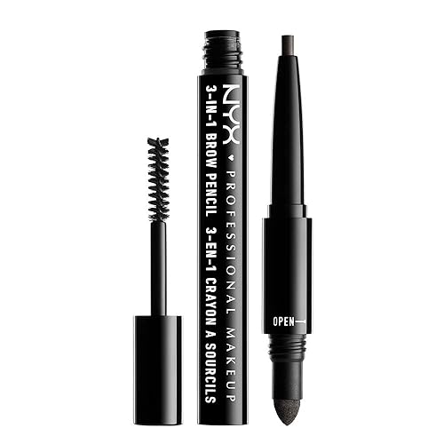 NYX PROFESSIONAL MAKEUP 3-In-1 Brow Pencil - Charcoal, Eyebrow Pencil for Perfect Brows