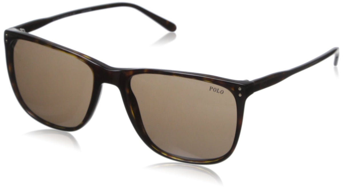 Polo Ralph Lauren Men'S Square Sunglasses, Dark Havana/Brown, 55Mm, Rubber Frame