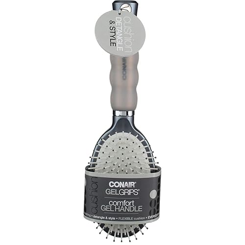 Conair Cushion Brush With Soft Gel Handle, 1 Count (Pack Of 2) - White, Black, Grey