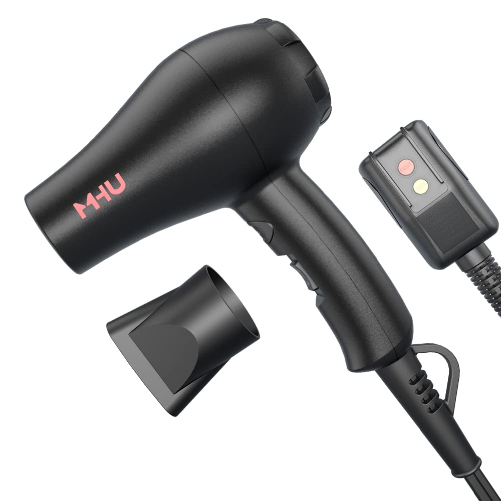 Mhu Mini Blow Dryer, 1000W Ceramic Ionic, Compact For Kids & Travel, Black, 2 Speed Settings