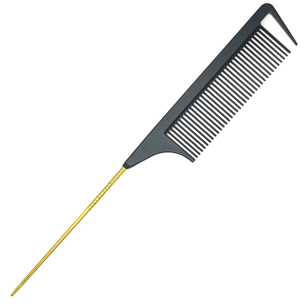 Lltgmv Rat Tail Comb - 9.3'' Stainless Steel Pintail For Hair Styling & Braiding, Black & Gold