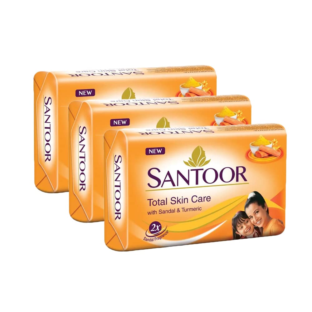 Santoor Sandal & Turmeric Soap - 100G, Pack Of 3 | Natural Skin Care, Moisturizing Bar