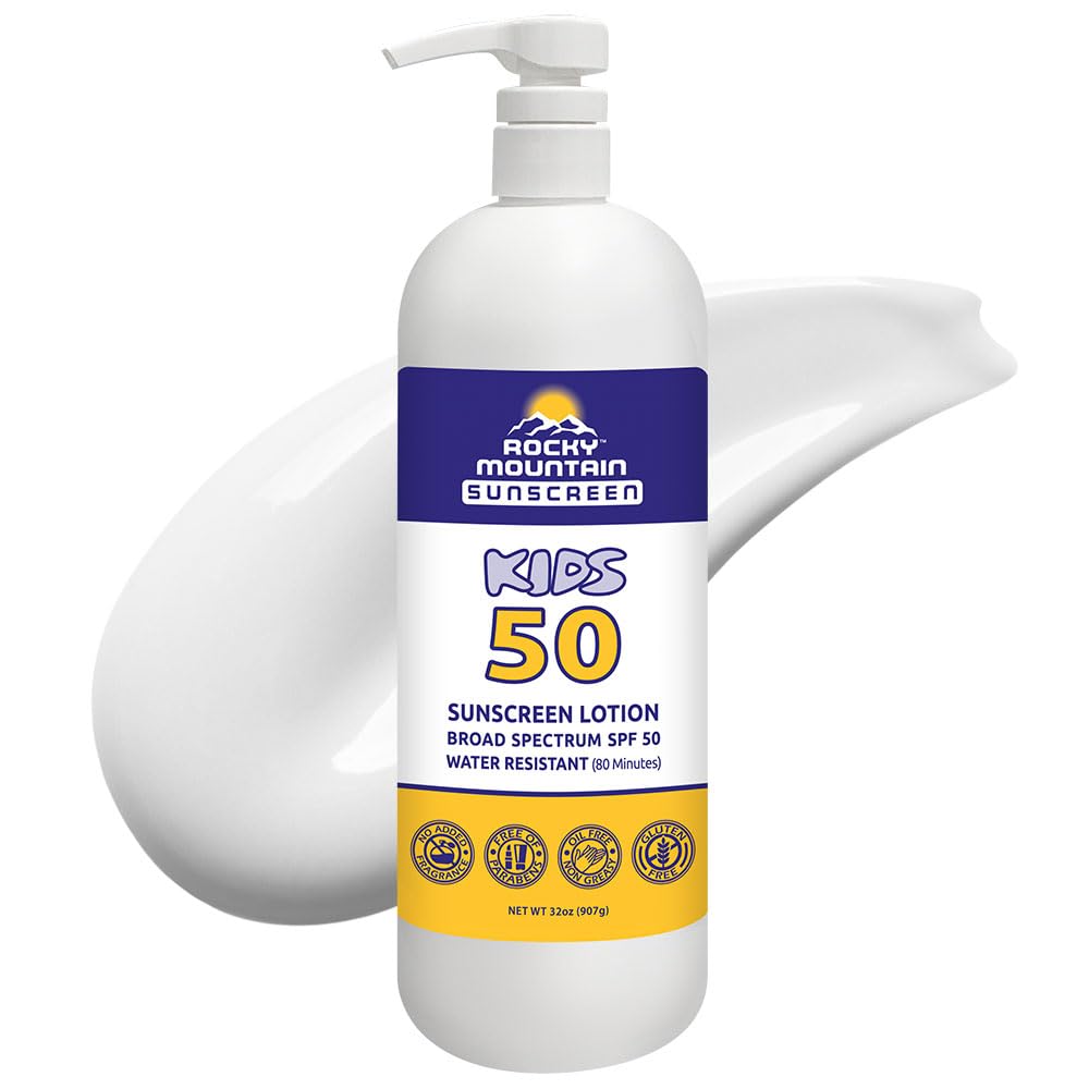 Rocky Mountain Sunscreen Spf 50 Kids Lotion 32 Fl Oz - Oxybenzone & Octinoxate Free, Water Resistant