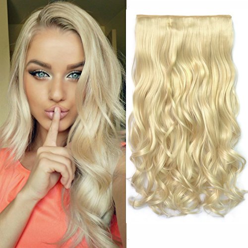 REECHO 20&quot; Blonde Curly Wave Clip-In Hair Extensions - 1-Pack Synthetic Hairpieces for Women