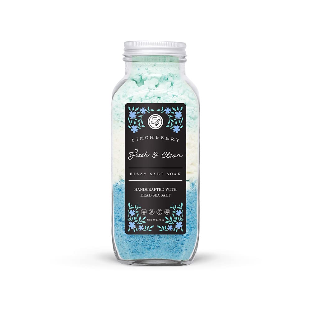 Finchberry Fizzy Bath Salt Soak - Emerald, 16 Oz Dead Sea Salts For Relaxation & Muscle Relief