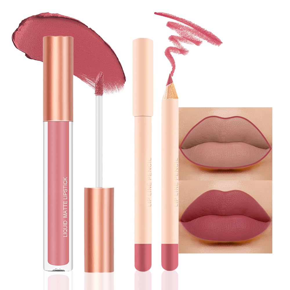 Bingbrush Liquid Matte Lipstick & Lipliner Set, 24H Waterproof Lip Tint, Gift Pack 1Pc 03#