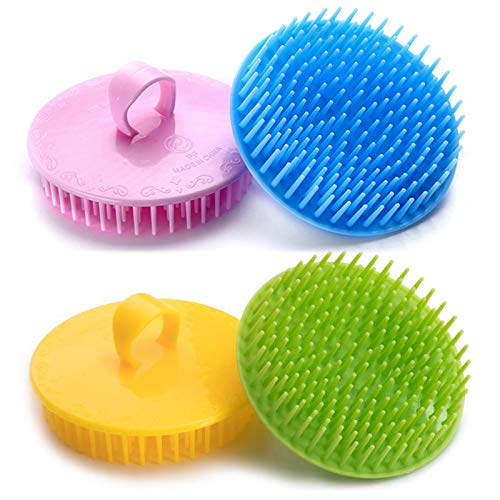 Aroveea Scalp Brush Set For Dandruff - 4 Count Shampoo & Massager (Blue, Green, Yellow, Pink)