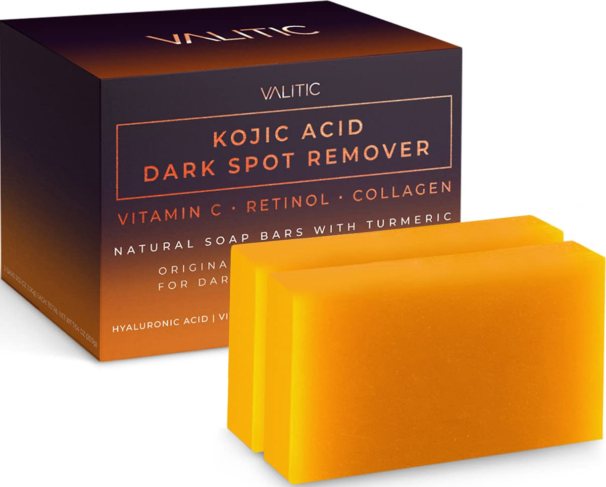 Valitic Kojic Acid Dark Spot Remover Soap - Vitamin C, Retinol, Turmeric & Hyaluronic Acid, 2 Pack