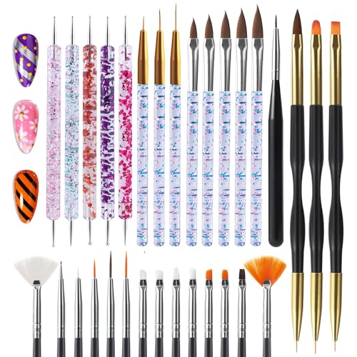 Artdone 31pcs Nail Art Brushes & Tool Set, Dotting Tools, Dust Brush, Striping Brushes & Drawing Pen for Gel Polish Design