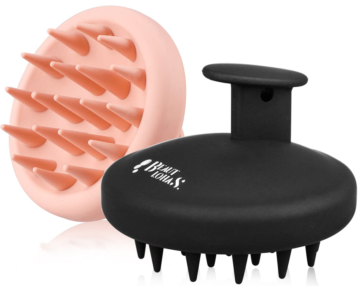 Beautlohas 2-Pack Silicone Scalp Massager Brush For Hair Growth & Dandruff Treatment, Pink & Black