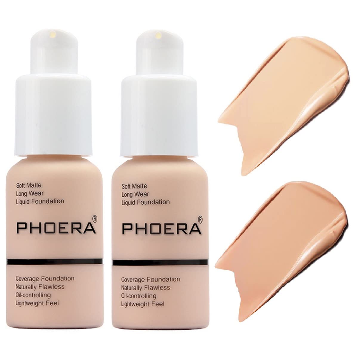 Phoera 2 Pack Matte Oil Control Foundation Cream - Waterproof Liquid Makeup (102 Nude & 103 Warm Peach)