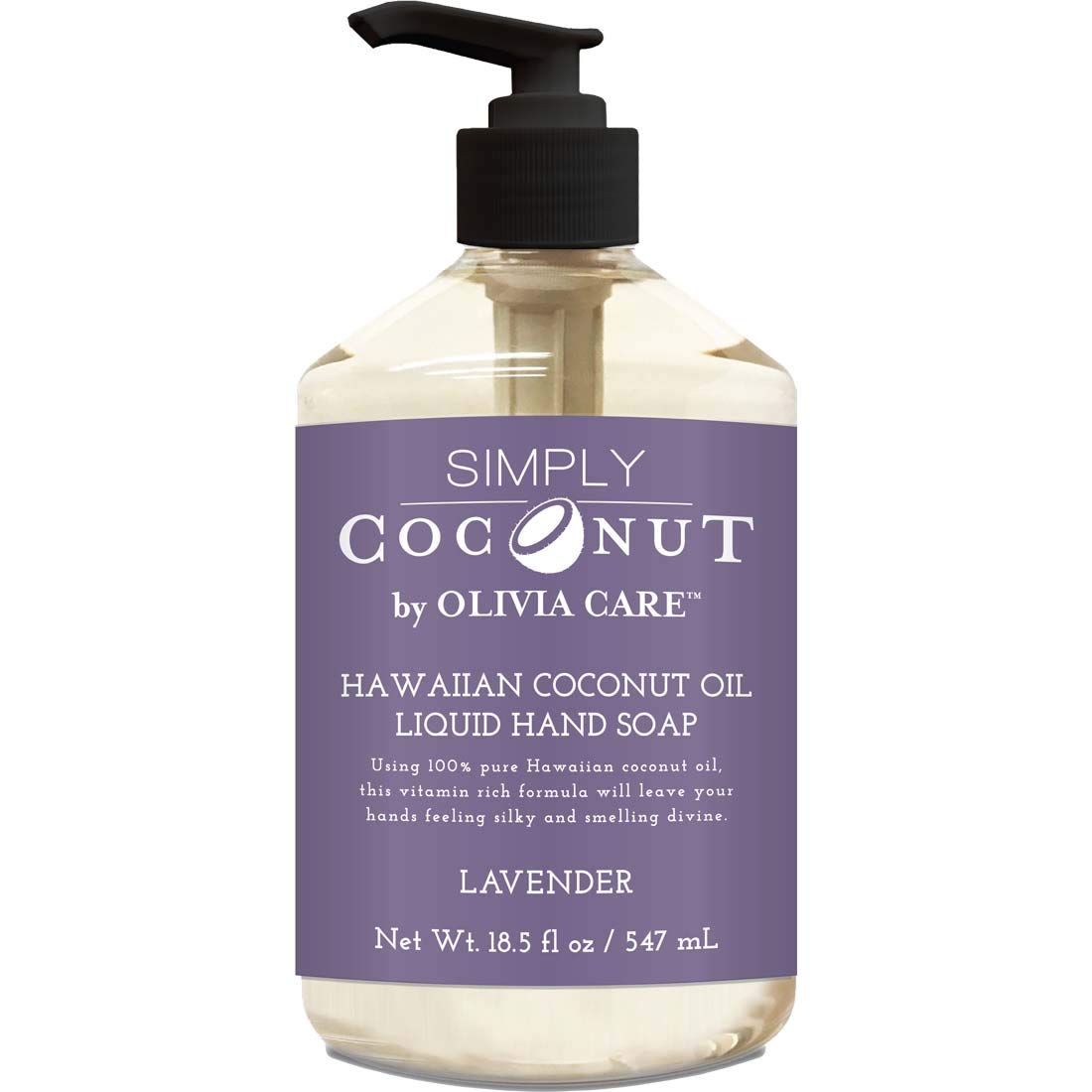 Olivia Care Lavender & Coconut Liquid Hand Soap - All Natural, 18.5 Fl Oz, Moisturizing & Gentle