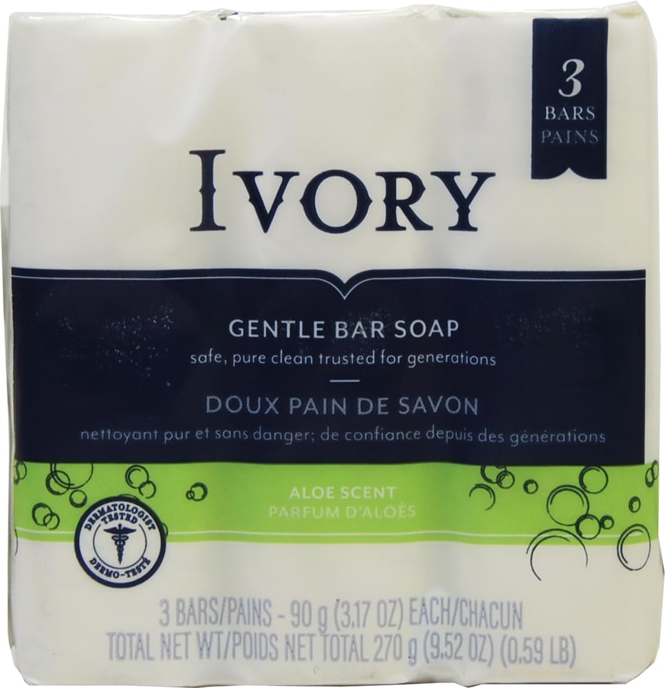 Ivory Aloe Bath Bar, 3 Count - Moisturizing, Gentle Cleansing Soap, 9.52 Oz