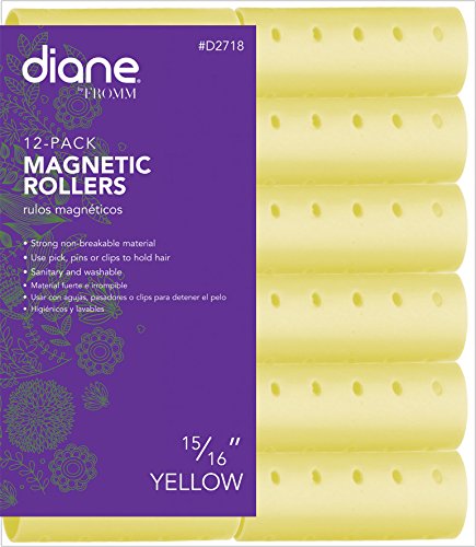 Diane Yellow Magnetic Hair Rollers, 15/16 Inch, Strong & Washable, Perfect for Curls & Styles