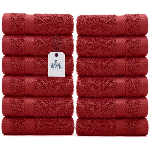 Dan River 100% Cotton Washcloths - 12 Pack Highly Absorbent Red Face & Body Towels, 12