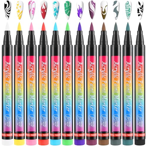 Amaxiu 12 Colors Nail Art Pens Set - Quick Dry Waterproof Acrylic Nail Graffiti Drawing Pens