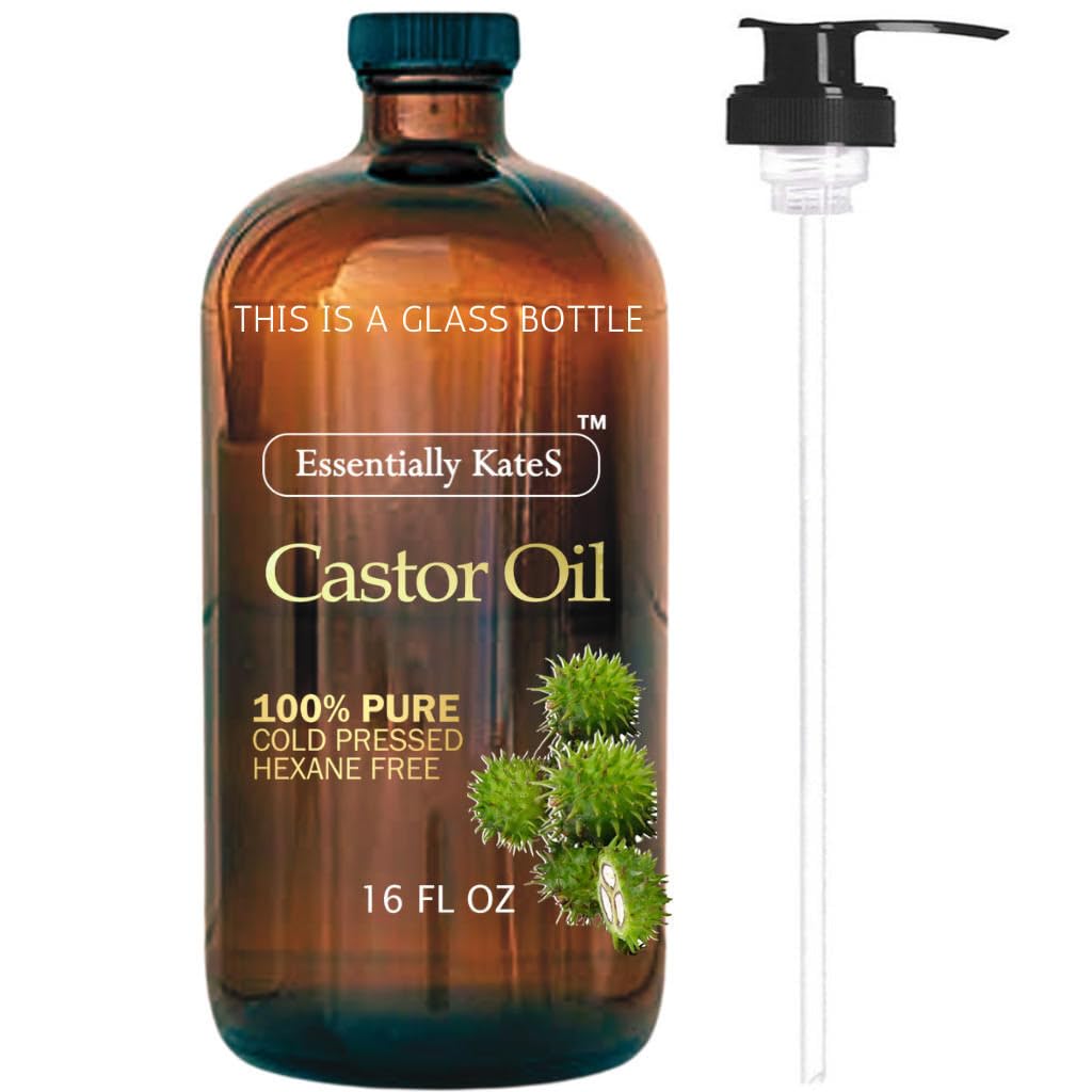 Essentially Kates Castor Oil 16 Fl Oz - Pure, Cold Pressed, Hexane-Free Hair & Body Oil