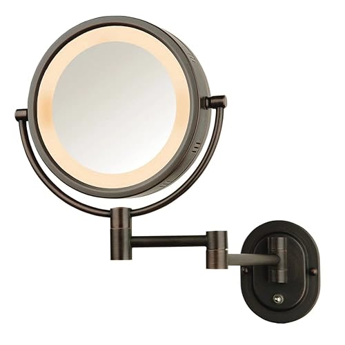 Jerdon Wall-Mounted Bronze Makeup Mirror With Led, 5X/1X Magnification, 14&quot; Extension