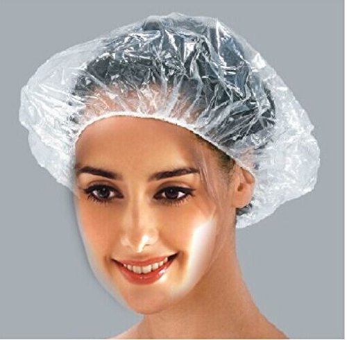 KINGLAKE 100 PCS Clear Disposable Plastic Shower Caps - Thick Bath Caps for Spa & Salon Use