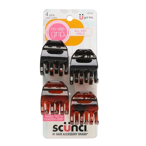 Scunci No Slip Chunky Jaw Clips, 4Pk, Brown & Black, Metal Hair Accessories